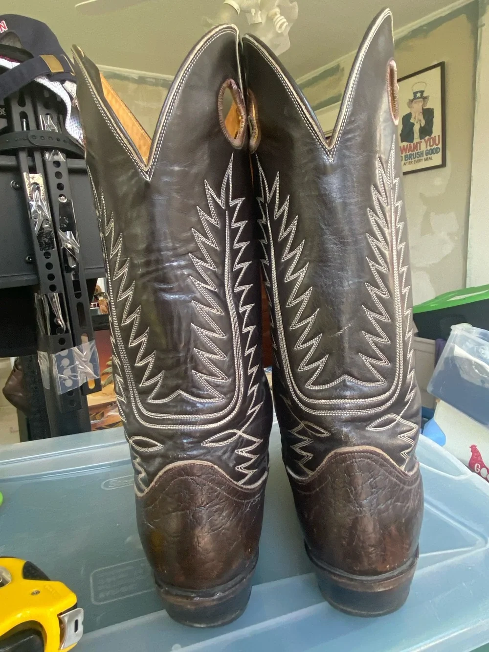 Men's Tony Lama 6218 Buckaroo Caribou Leather Brown Tall Western Cowboy USA 8.5D